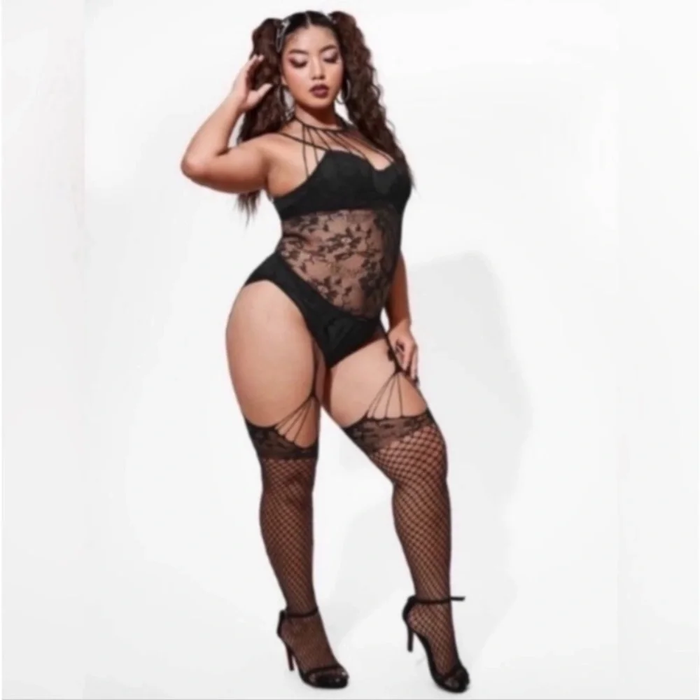 Plus Fishnet Bodystocking Lingerie - Picture 2 of 8